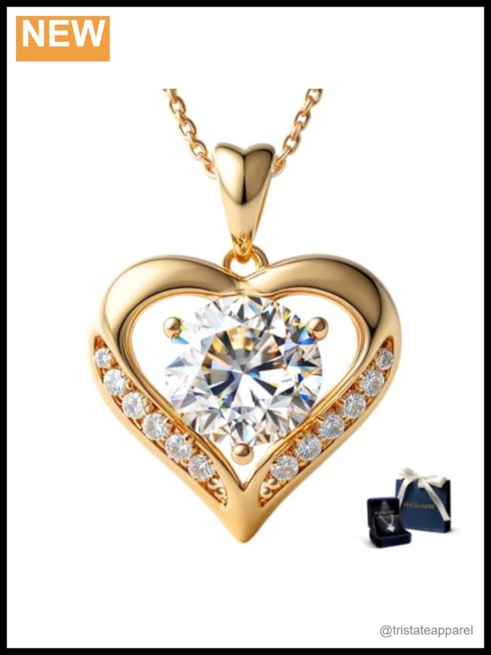 Moissanite Heart Pendant Necklace 14K Gold Plated Sterling Silver